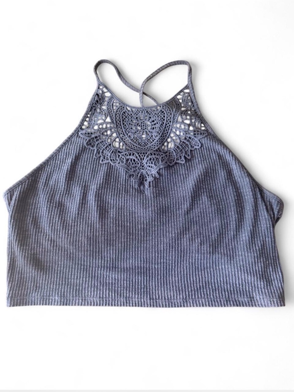 Mudd Boho Lace Cropped Cami Top Ribbed Festival Size L Y2K Inspired
